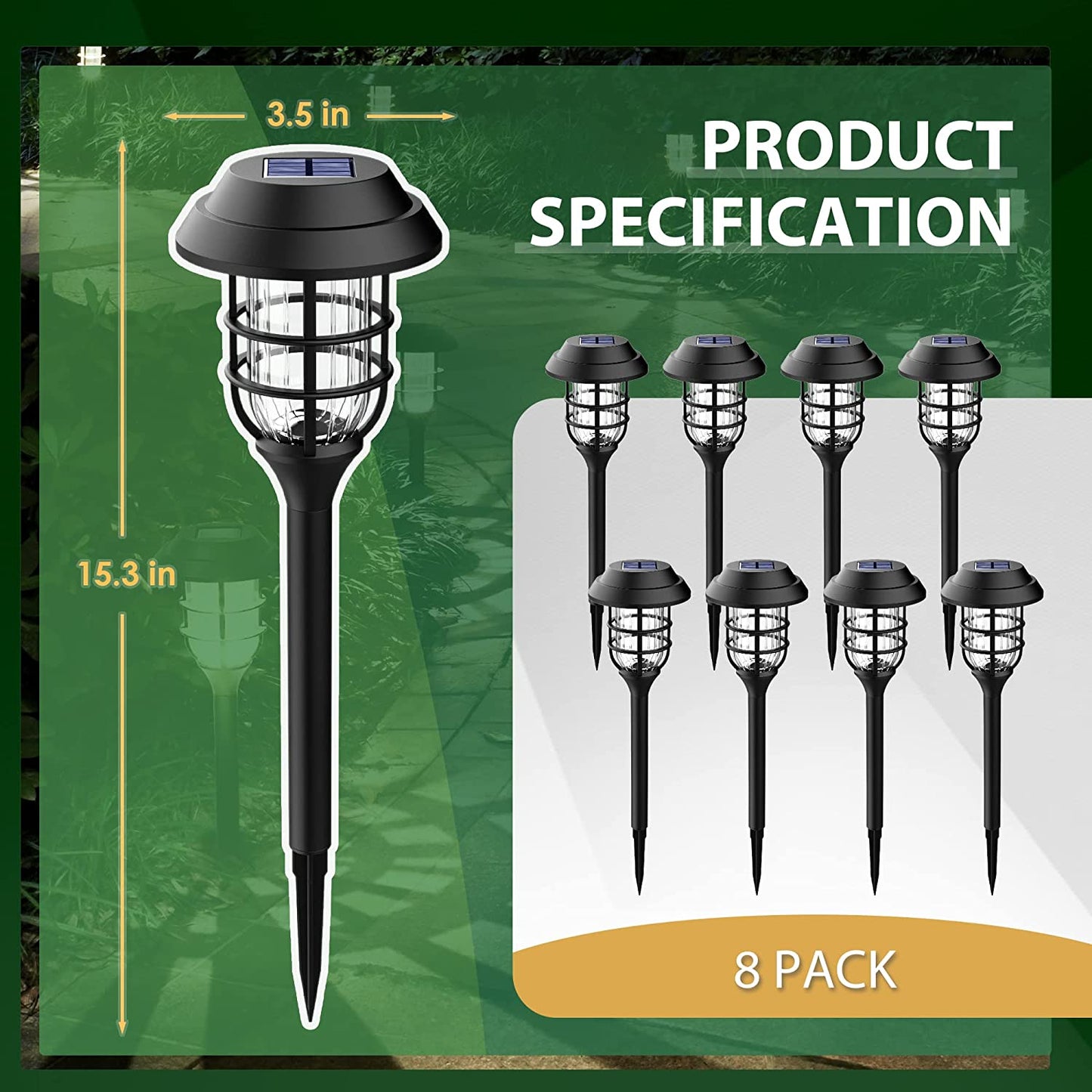 Solar Lights - 8 Outdoor Solar Pathway Lights Auto On/Off Waterproof Garden Lights