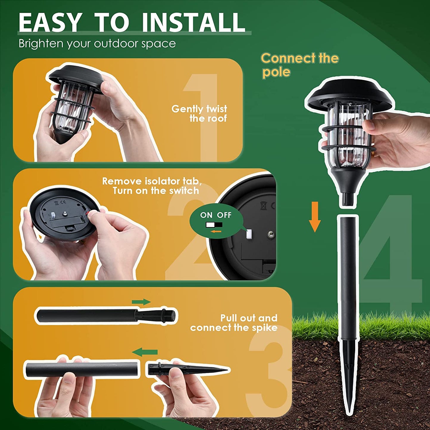 Solar Lights - 8 Outdoor Solar Pathway Lights Auto On/Off Waterproof Garden Lights