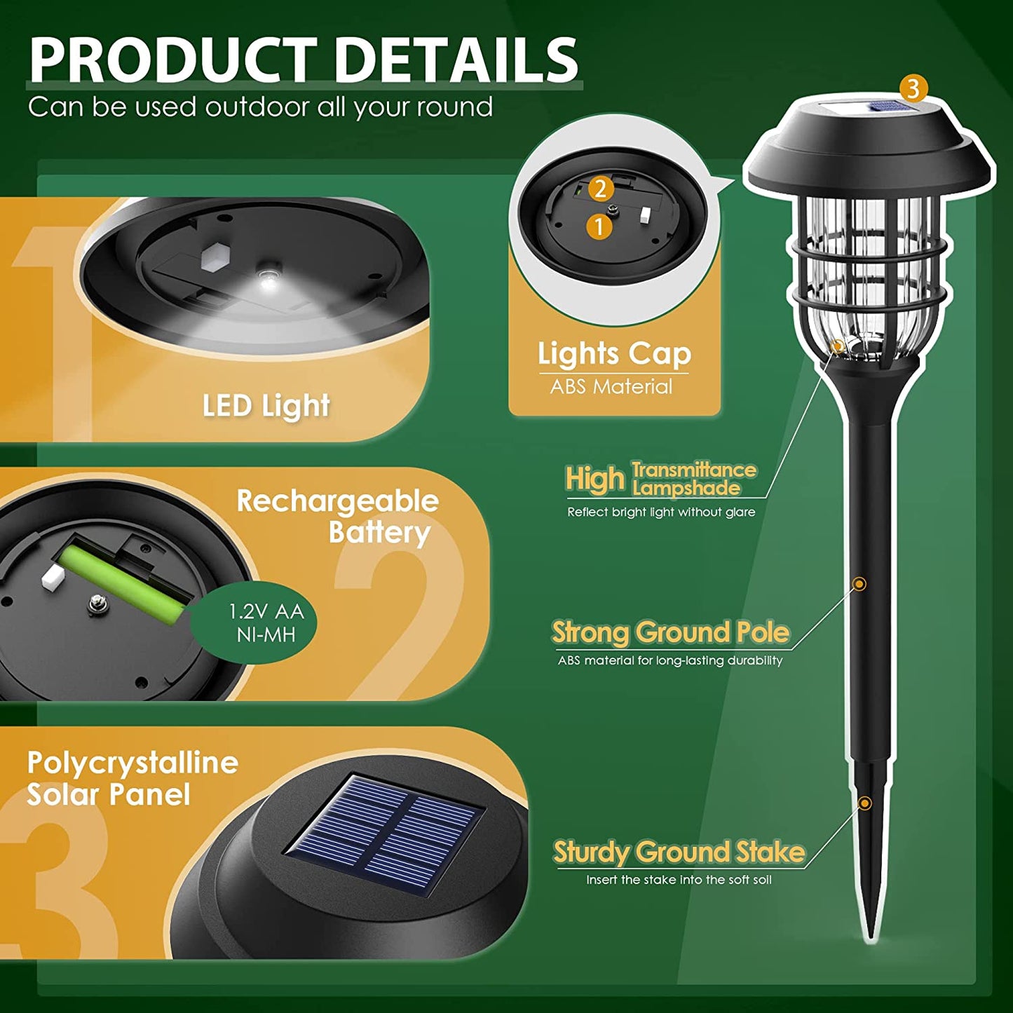 Solar Lights - 8 Outdoor Solar Pathway Lights Auto On/Off Waterproof Garden Lights