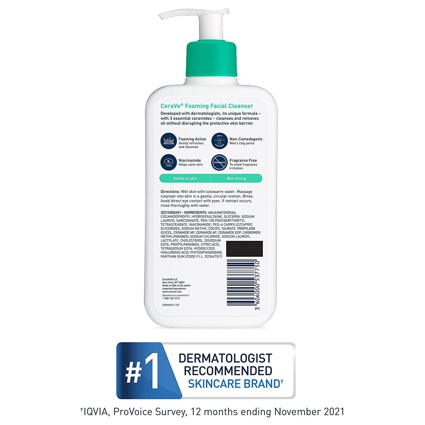 Cerave - Foaming Facial Cleanser Daily Face Wash for Oily Skin with Hyaluronic Acid Ceramides and Niacinamide