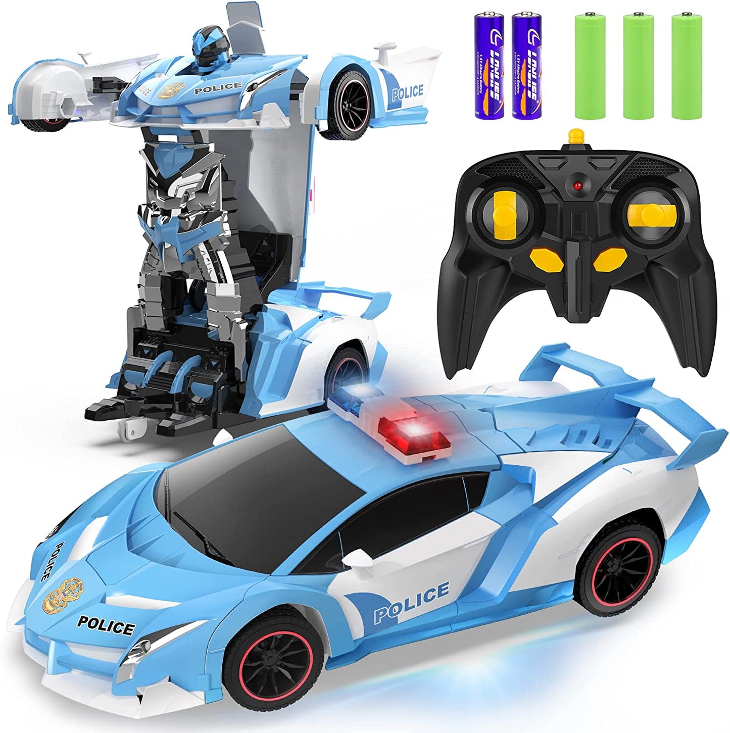 RC Cars - Police Transformer Remote Control Car with Flashing Light