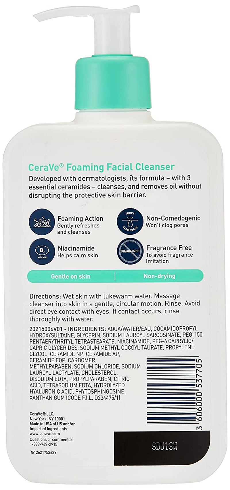Cerave - Foaming Facial Cleanser Daily Face Wash for Oily Skin with Hyaluronic Acid Ceramides and Niacinamide