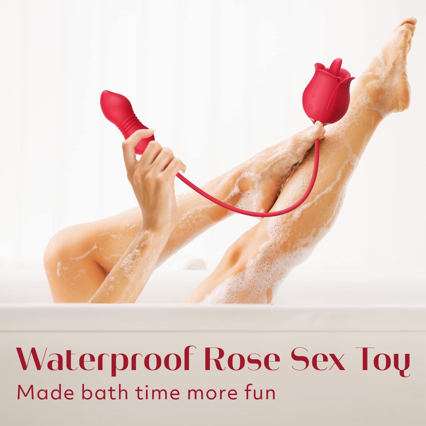 3 In 1 Rose Sex Toy Dildo Vibrator - Rose Stimulator with 9 Tongue Licking & 9 Thrusting Dildo Vibrators
