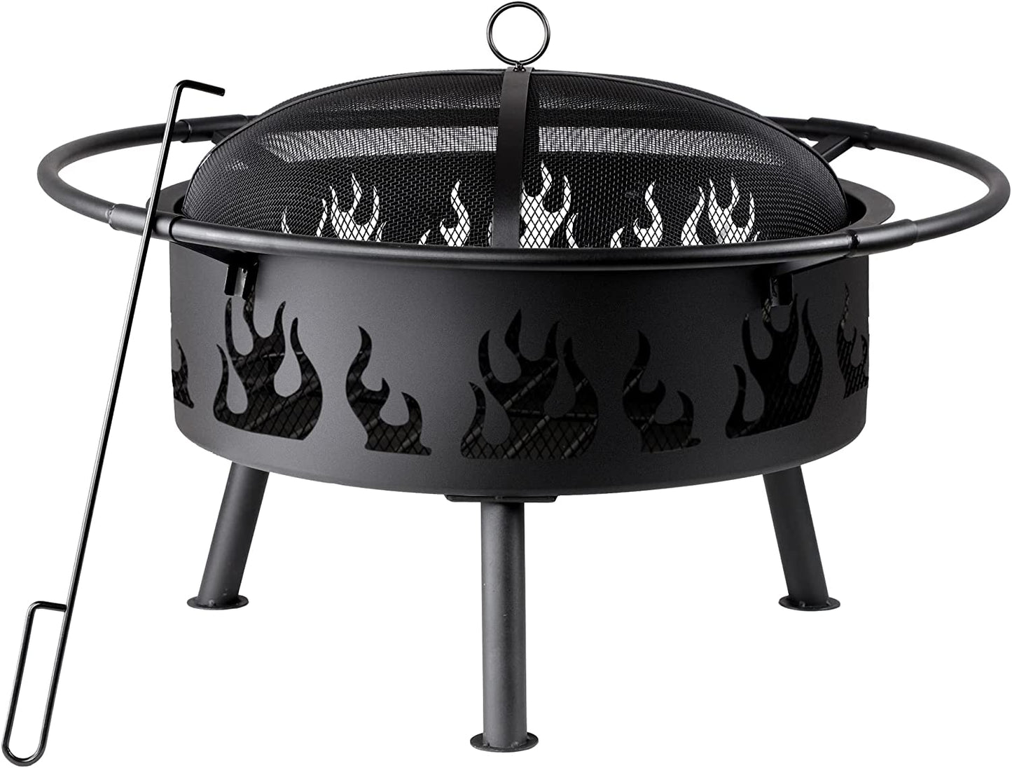 Patio Fire Pit - 30 Inch Iron Cast Fire Pit For Backyard with Spark Screen