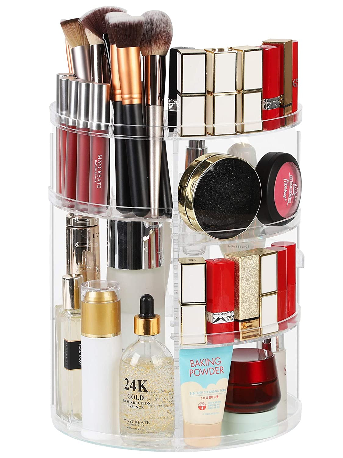 360 Rotating Makeup Organizer DIY Adjustable Bathroom Cosmetics Storage Box