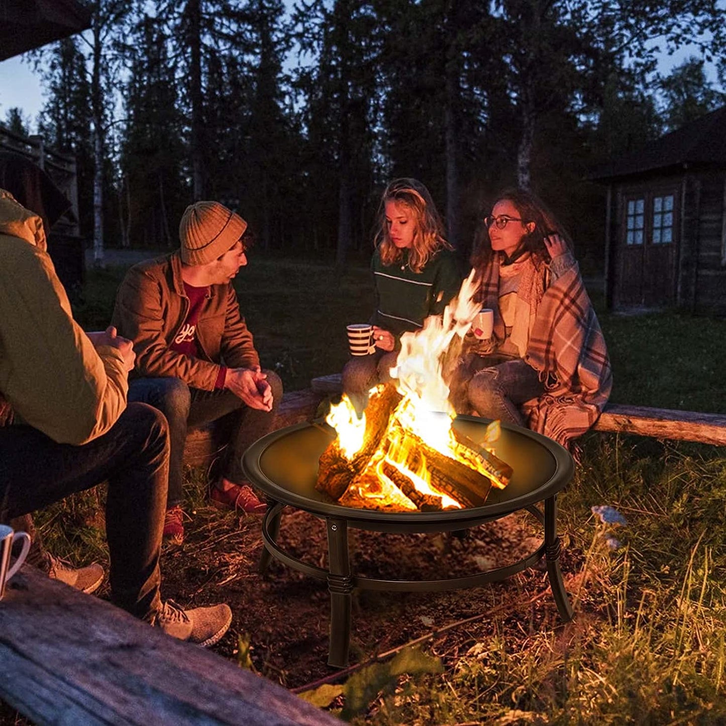 Wood Burning Firepit Bowl for Backyard Camping/Deck Picnic