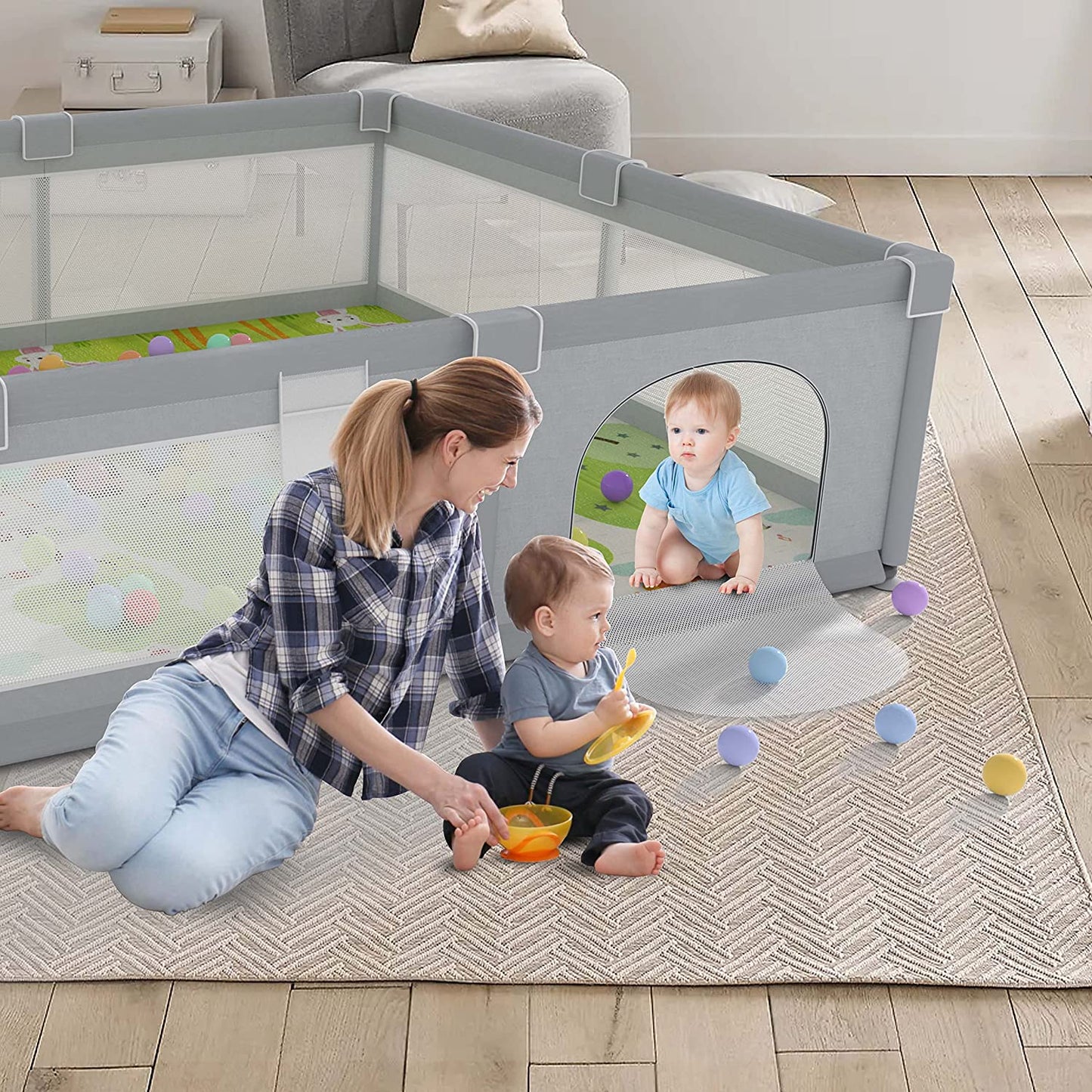 Baby Playpen - Extra Play Yard for Babies and Toddlers with Safety Mat