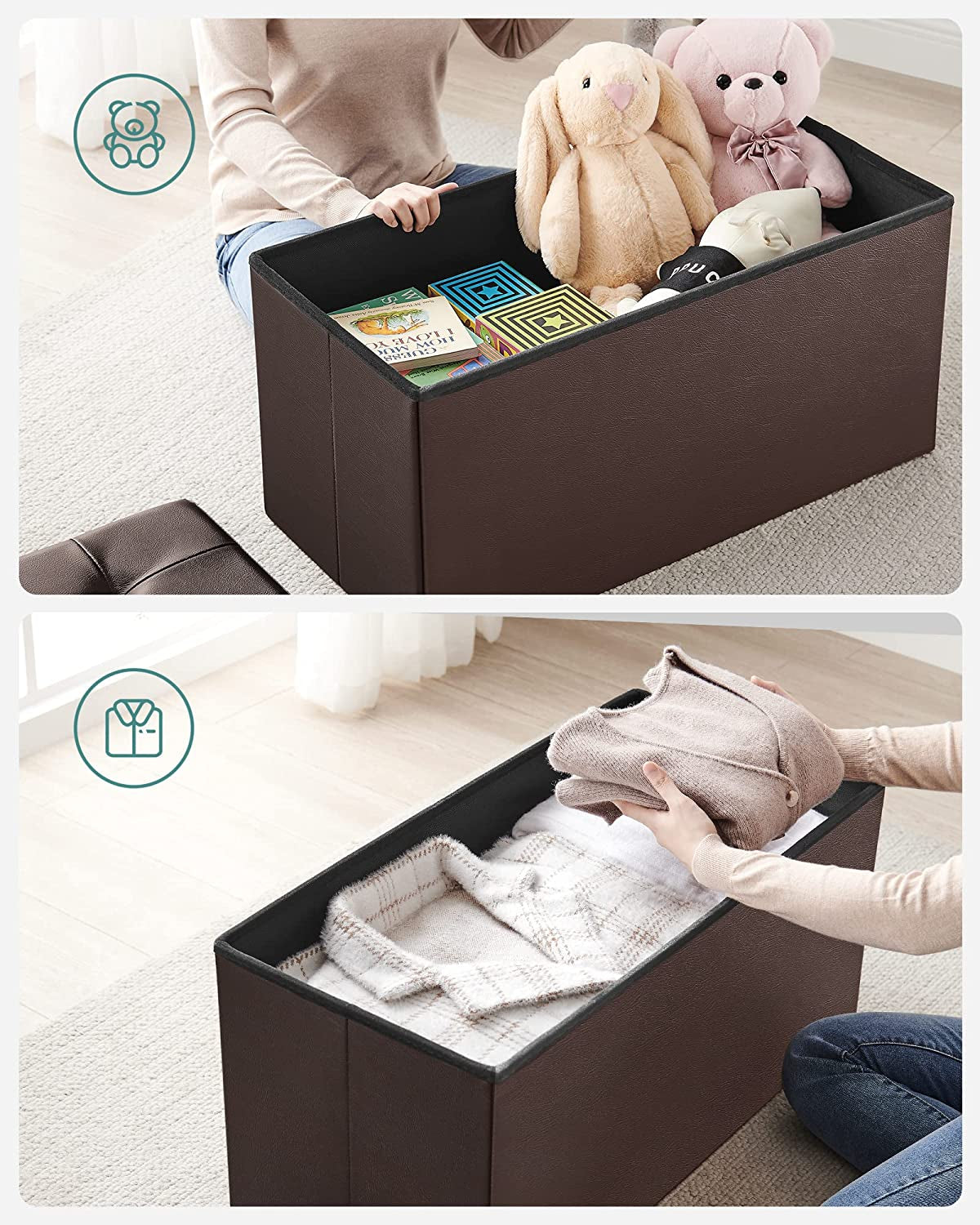 Folding Storage Ottoman Bench - Storage Chest with Flipping Lid 30 Inches