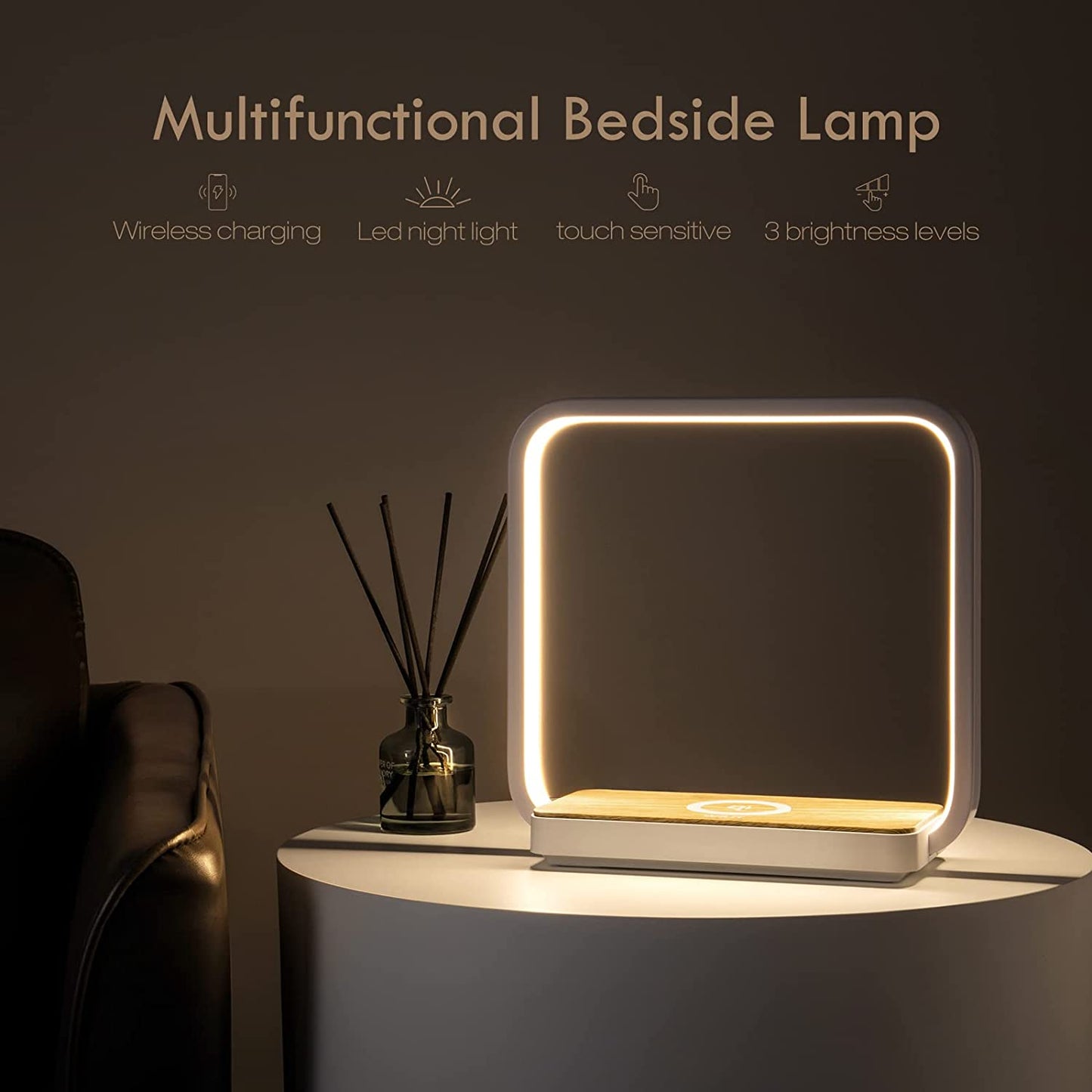 Bedside Lamp with Wireless Charger Touch Control Desk Lamp for Decor