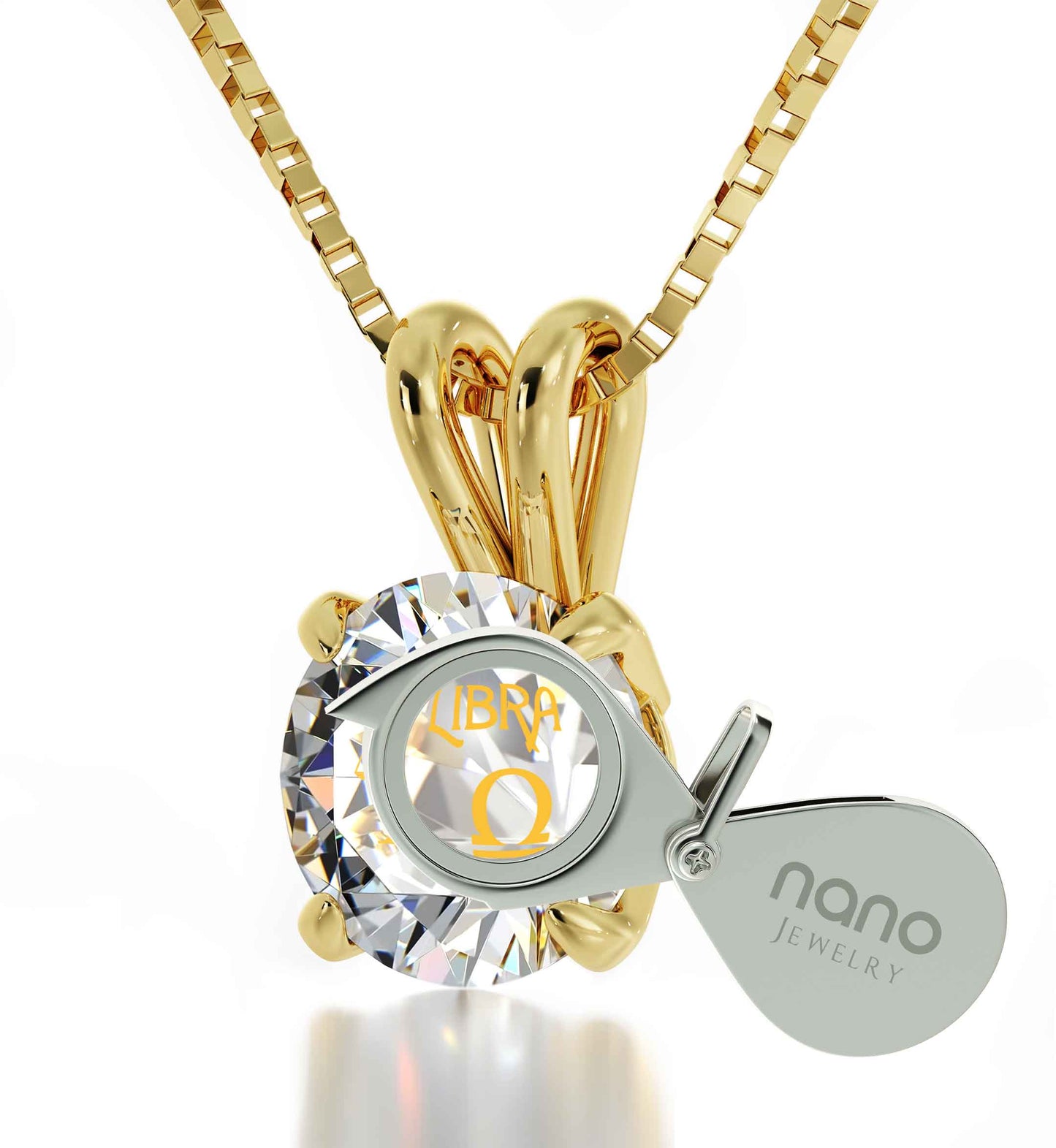 Libra Necklace 24k Gold Inscribed on Crystal