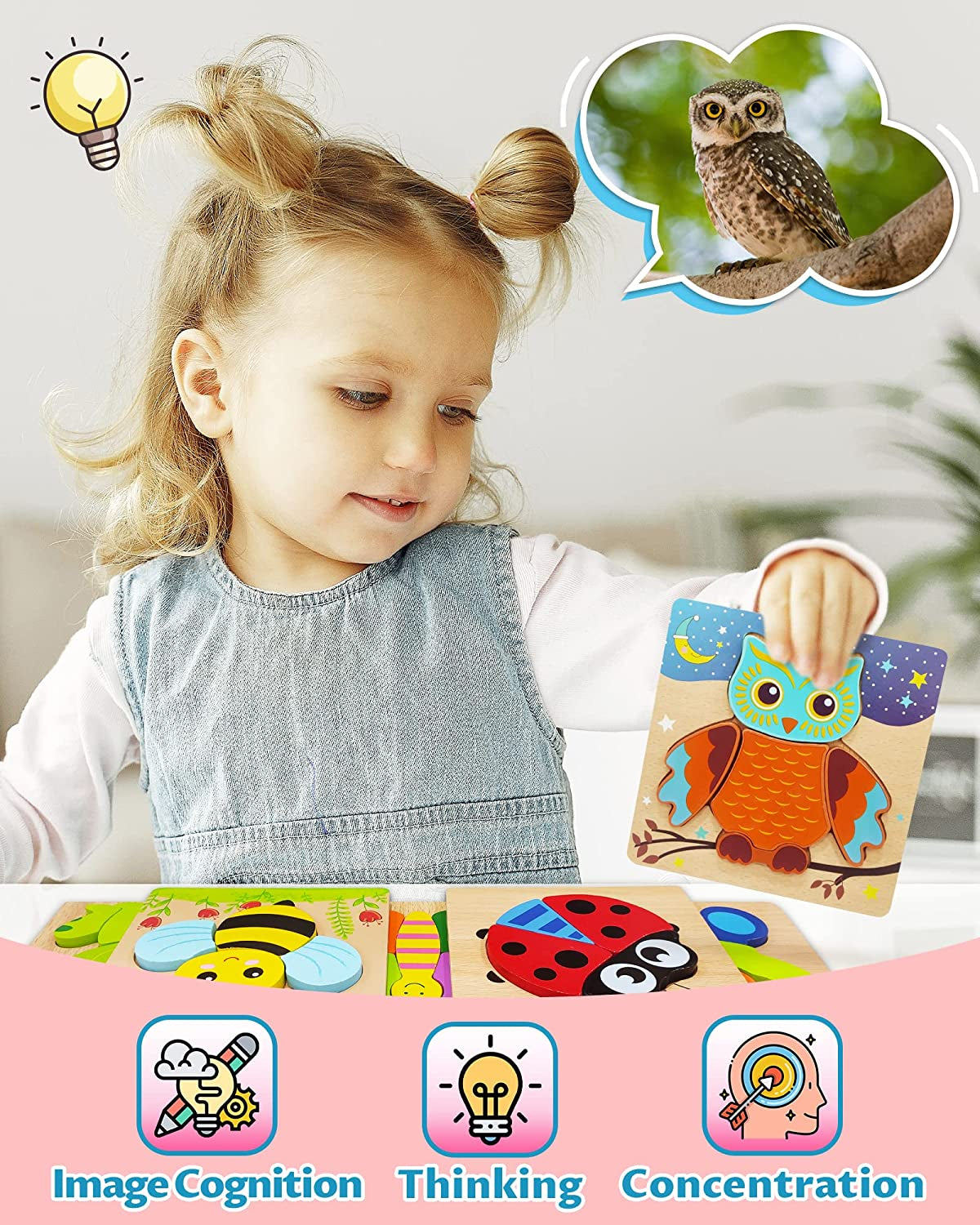 Wooden Puzzles Toys For Boys and Girls Animal Jigsaw Puzzles Learning Educational