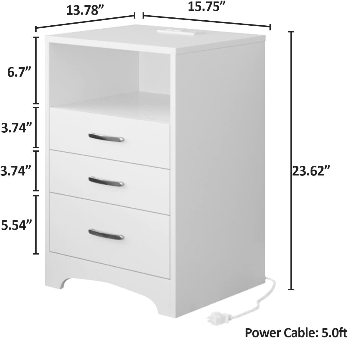 Wooden Cabinet Stand - Nightstand with Wireless Charging Station and LED Lights& USB Ports