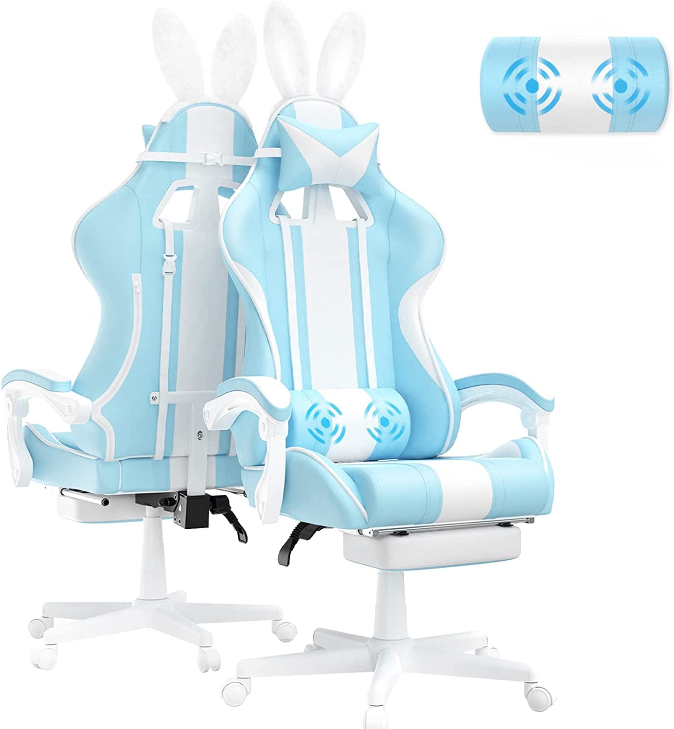 Gaming Chair with Bunny Ear - Cute Gaming Chairs for Adults & Teens Office Chair with Footrest