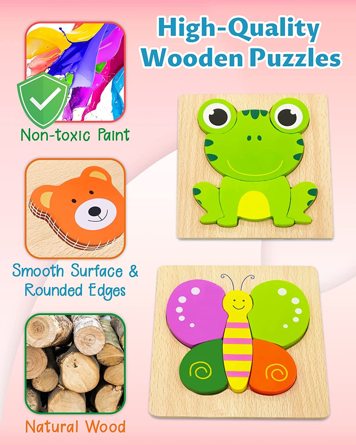 Wooden Puzzles Toys For Boys and Girls Animal Jigsaw Puzzles Learning Educational