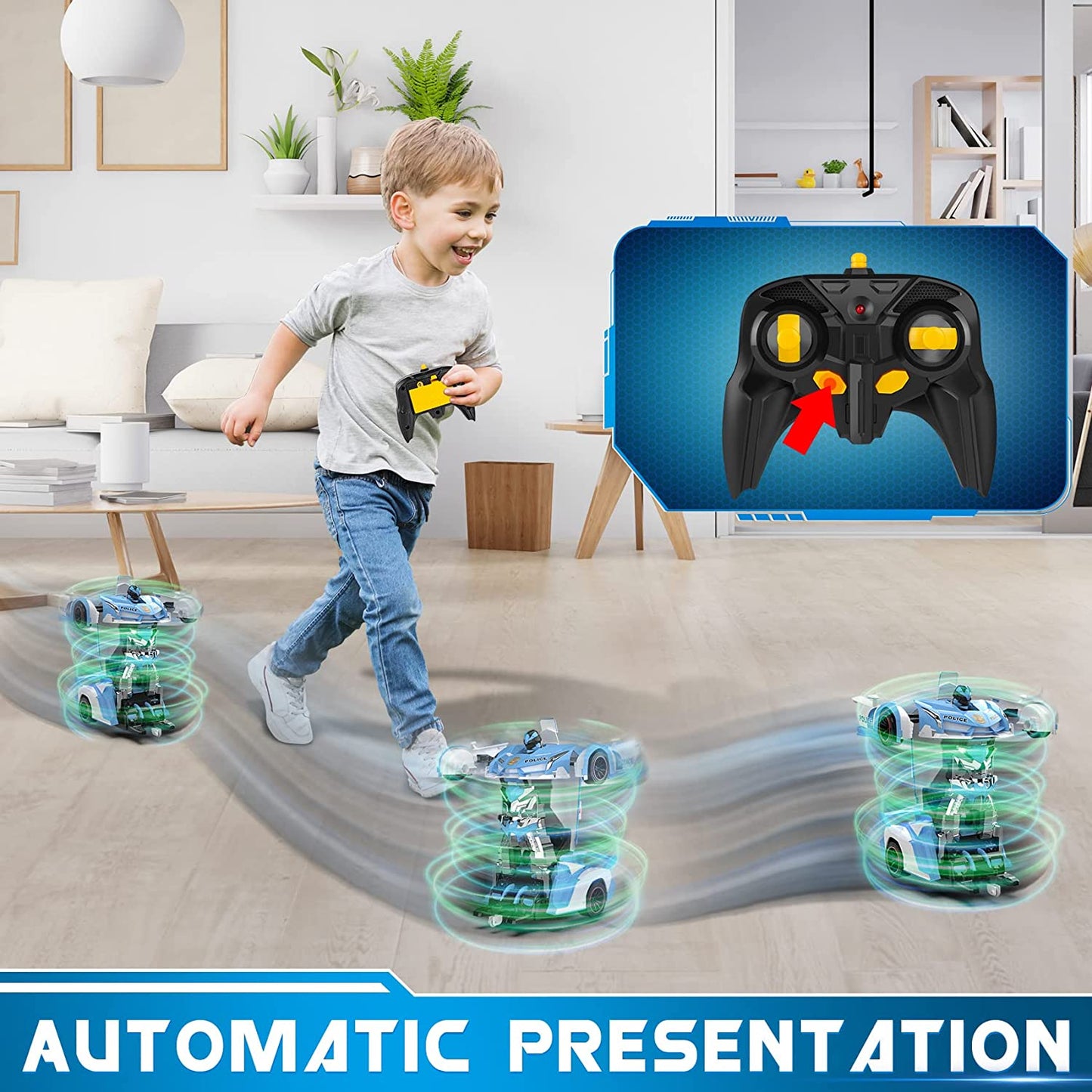 RC Cars - Police Transformer Remote Control Car with Flashing Light
