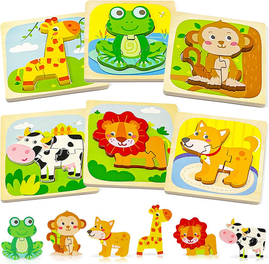 Learning Educational Wooden Puzzles - Toddler Animal Puzzles Toys Ages 1-3