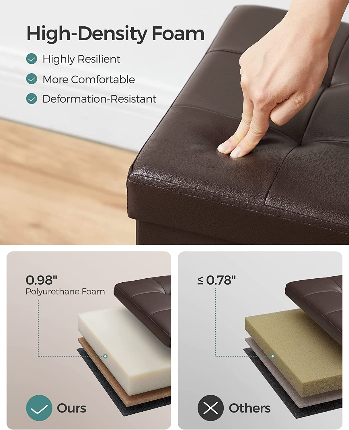 Folding Storage Ottoman Bench - Storage Chest with Flipping Lid 30 Inches