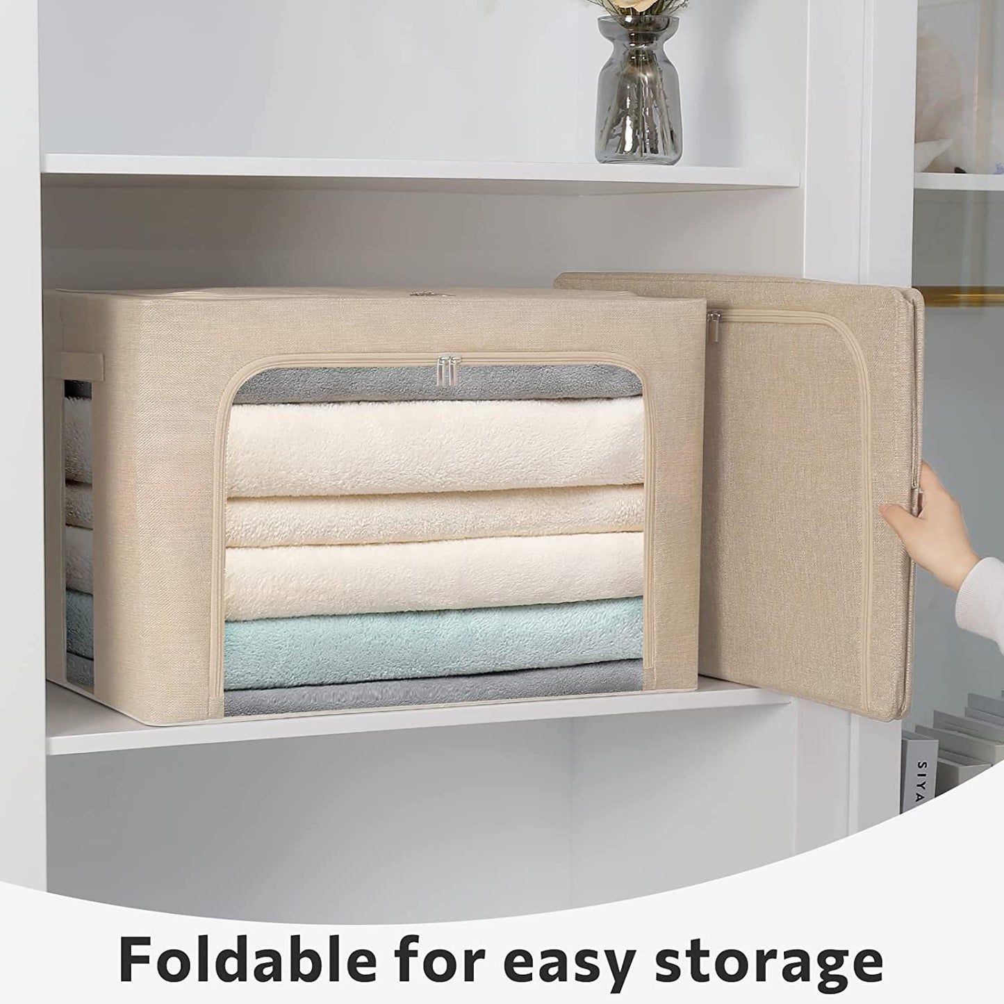 Clothes Storage Box - Stackable Storage Box Foldable Linen Fabric Box Organizer 2 Pack