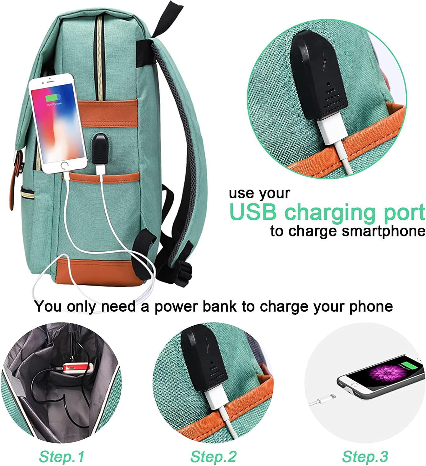 Vintage Laptop Backpack - Men & Women Travel Backpacks with USB Charging Port