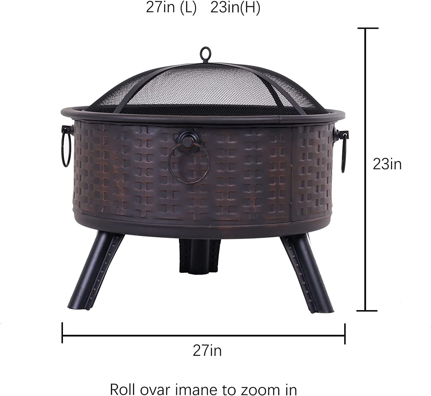 Fire Pits - Outside Round Deep Fire Pit with Spark Screen Cover Safe Mesh Lid and Poker