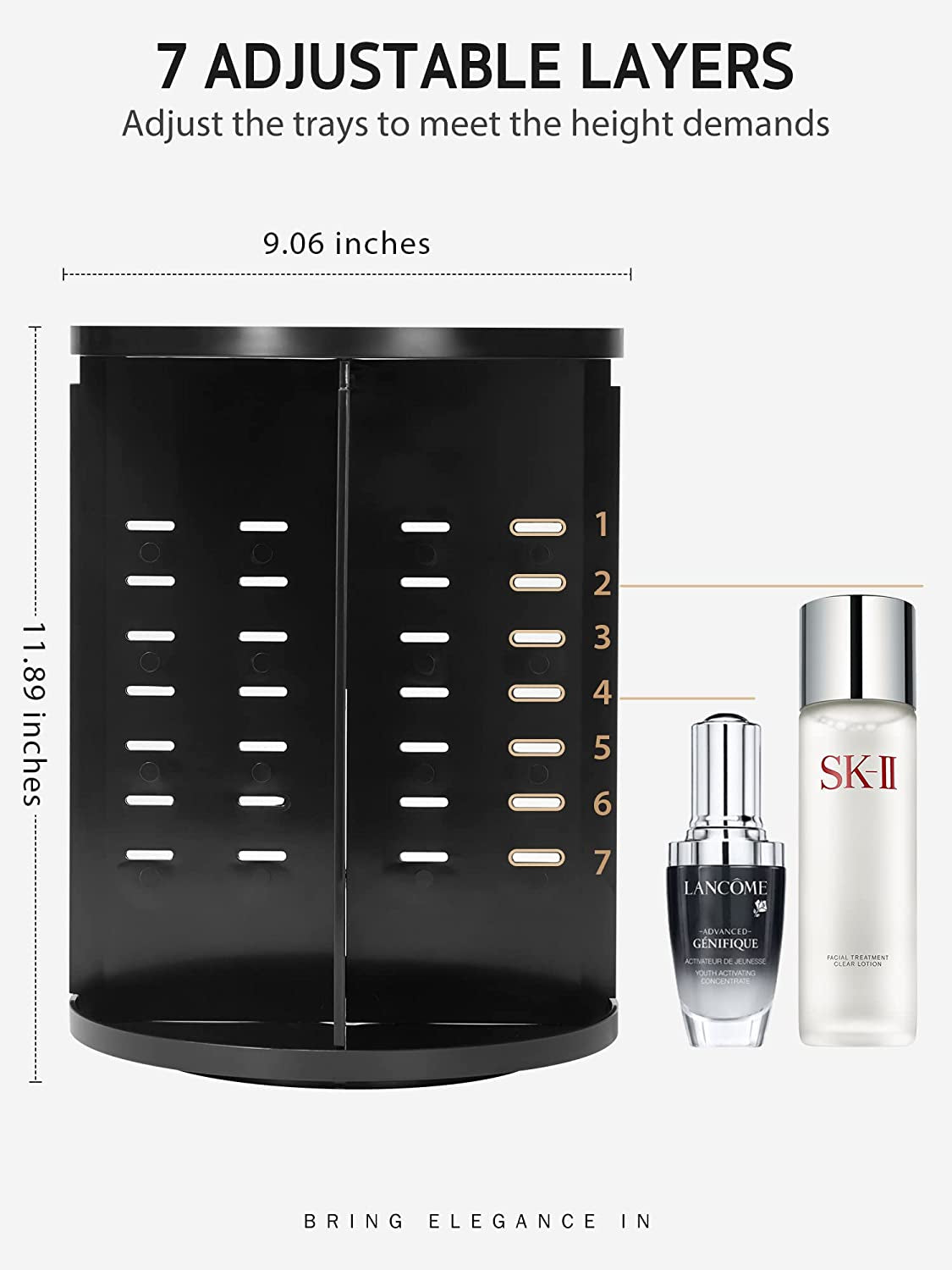 360 Rotating Makeup Organizer DIY Adjustable Bathroom Cosmetics Storage Box