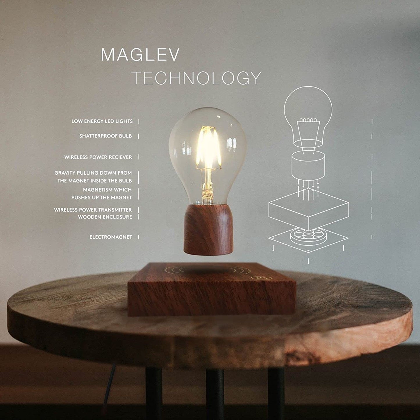 Wireless Magnetic Levitating LED Light Bulb: Unique Gift Home & Office Decor