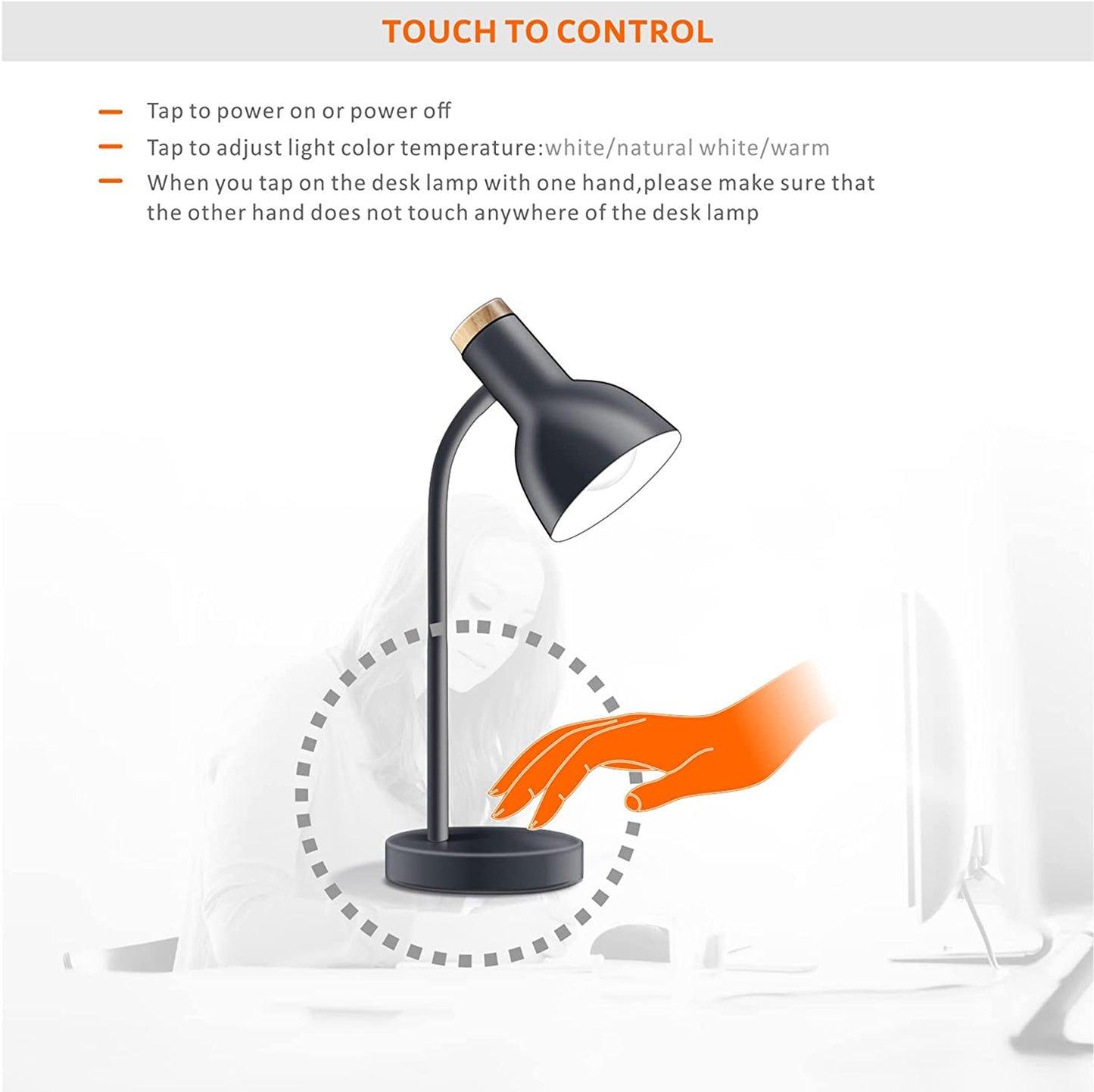 Touch Control LED Desk Lamp - USB Charging Port Table Lamp for Home & Office