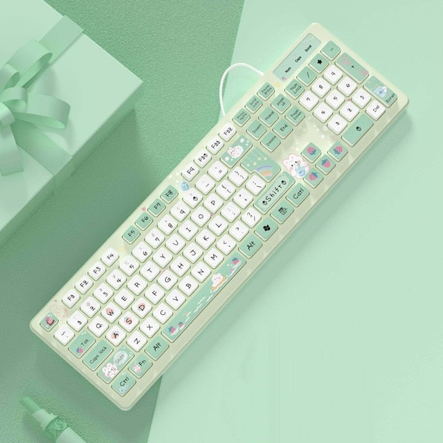 Cute Mute Click PC Wired Keyboard