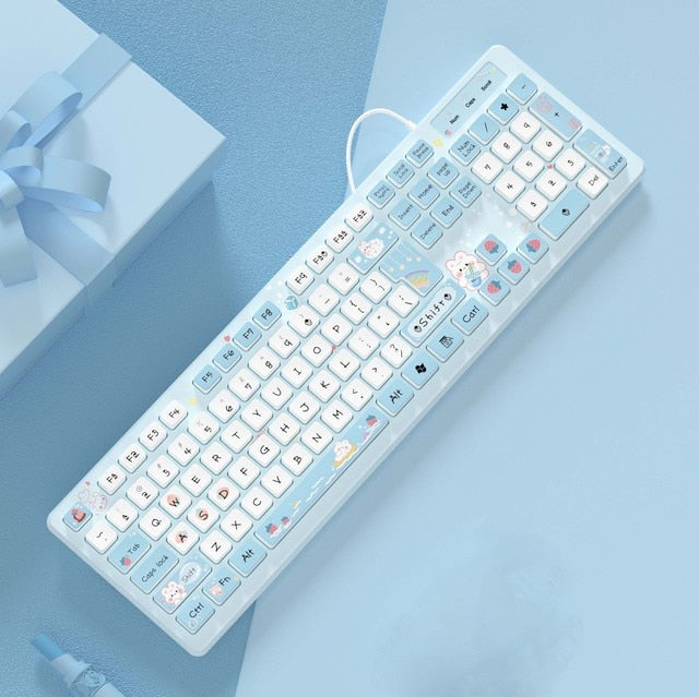 Cute Mute Click PC Wired Keyboard