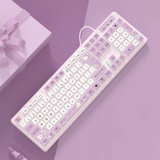 Cute Mute Click PC Wired Keyboard