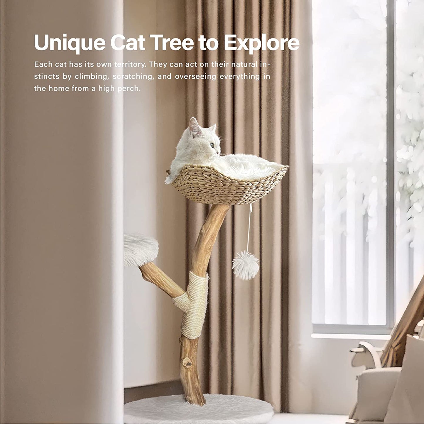 Modern Cat Tree - Aesthetic Cat Tower Luxury Unique Handmade Cat Tree with Real Wood Branches