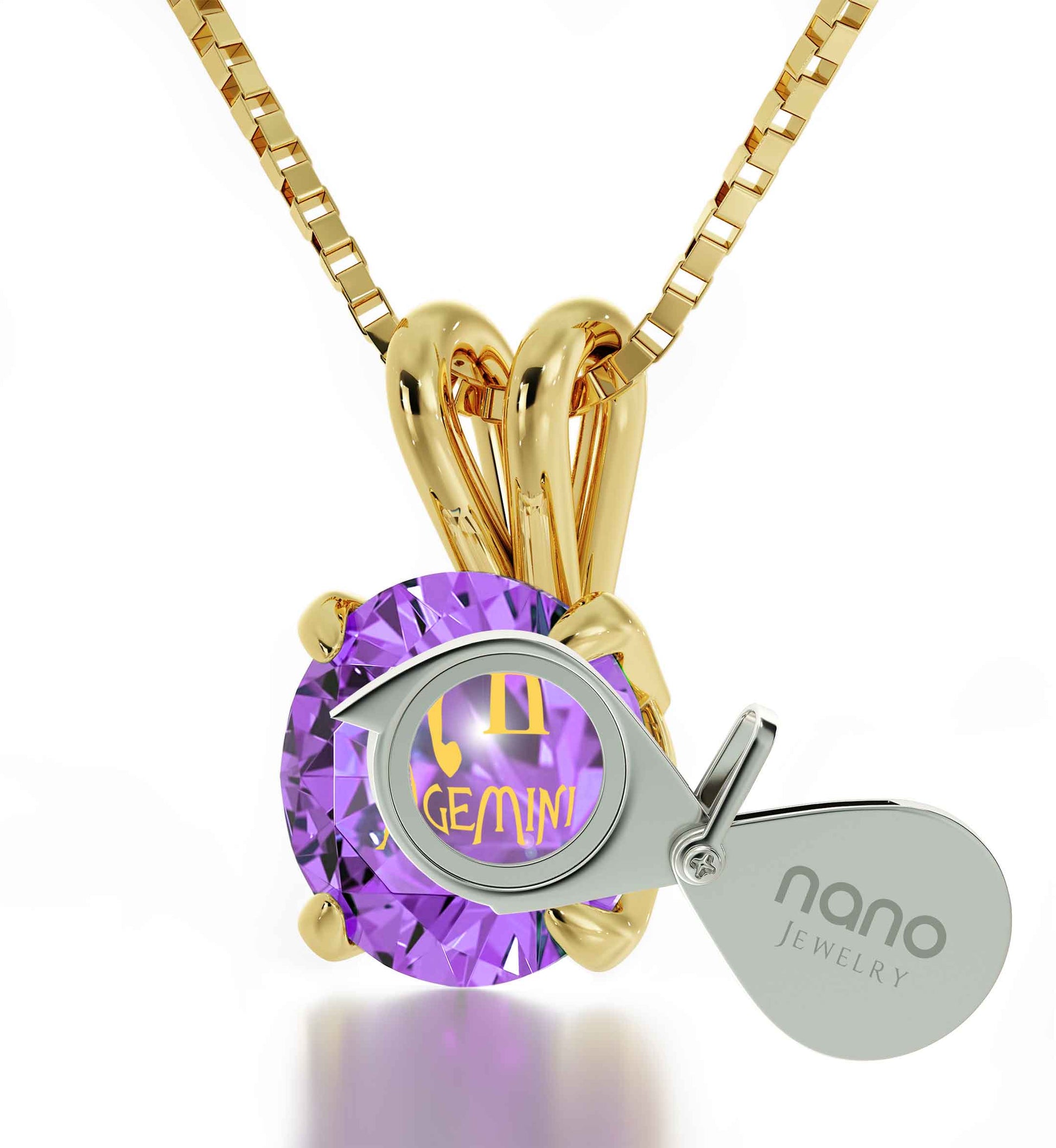 Gemini Necklace 24k Gold Inscribed on Crystal