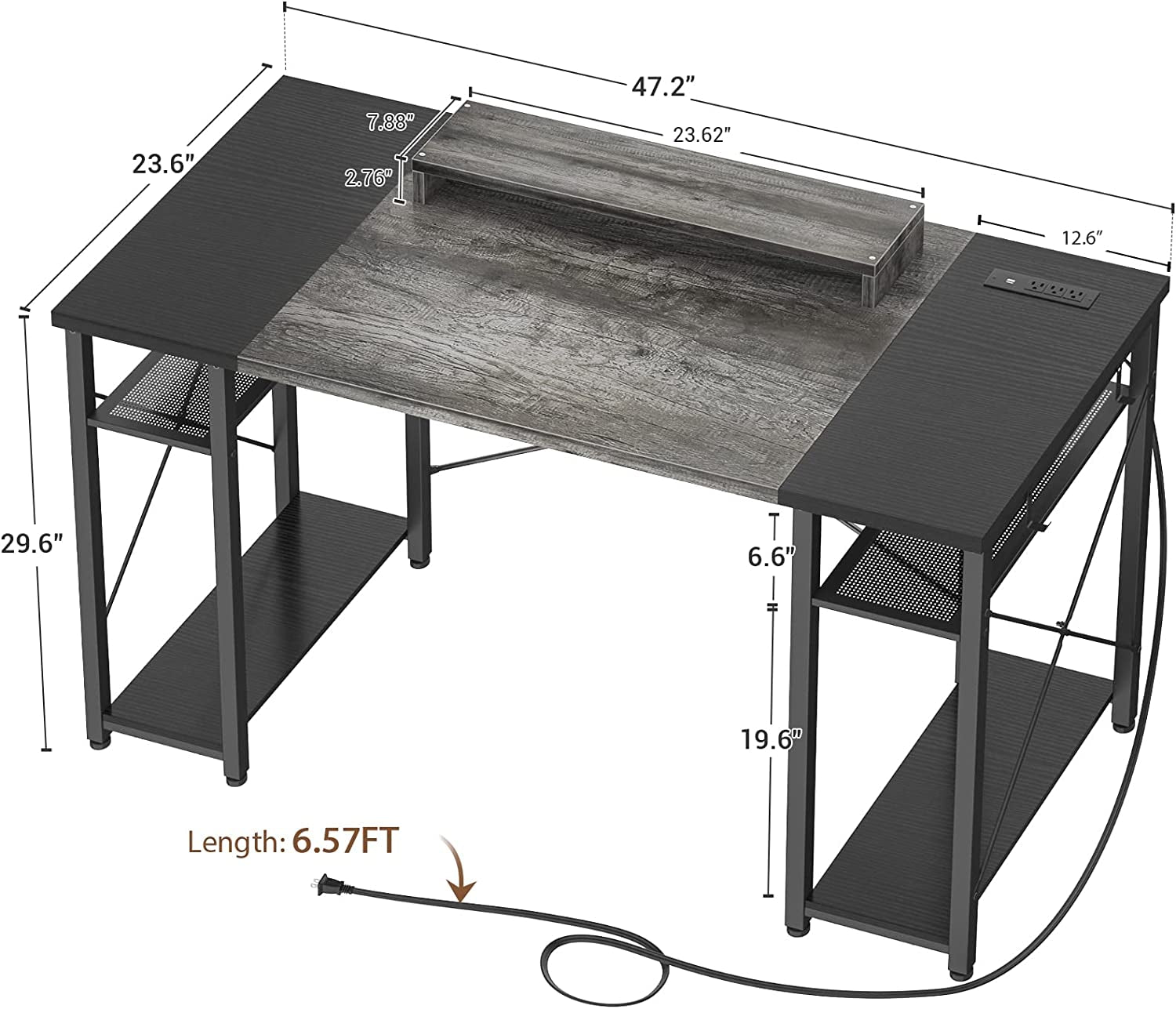 Computer Desk - 48 Inch Desk with Power Outlet and USB Reversible Gaming Desk