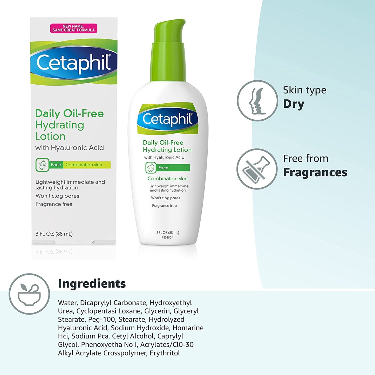 CETAPHIL - Daily Hydrating Lotion - Hyaluronic Acid Infused - 24 Hr Hydration for Combination Skin - Fragrance-Free