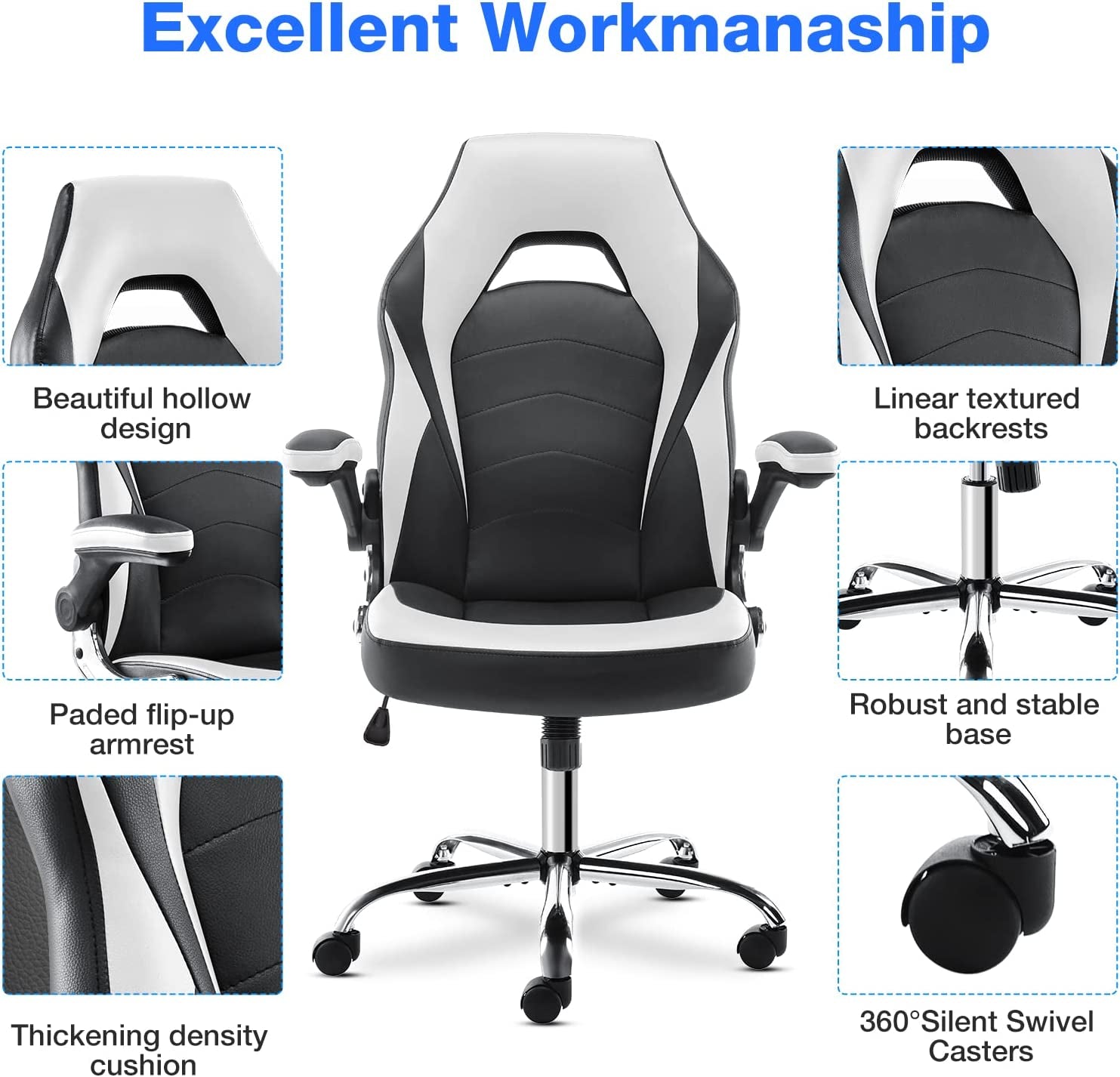 Gaming Chair - Office Chair Flip-Up Armrest and Height Adjustable Desk Chair with Lumbar Support