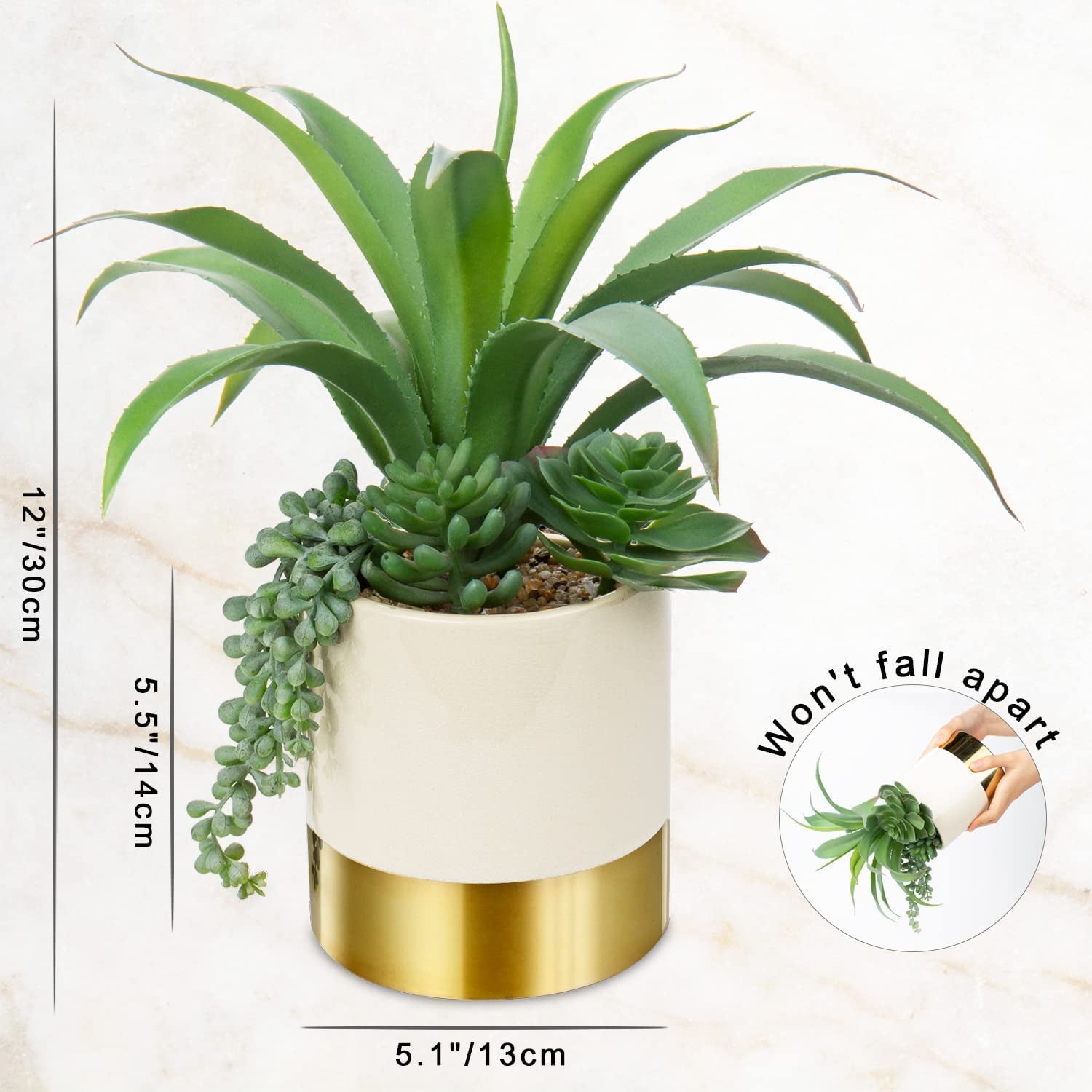 Artificial Plants Faux - Fake Succulent Plants in Ceramic Pot for Decor