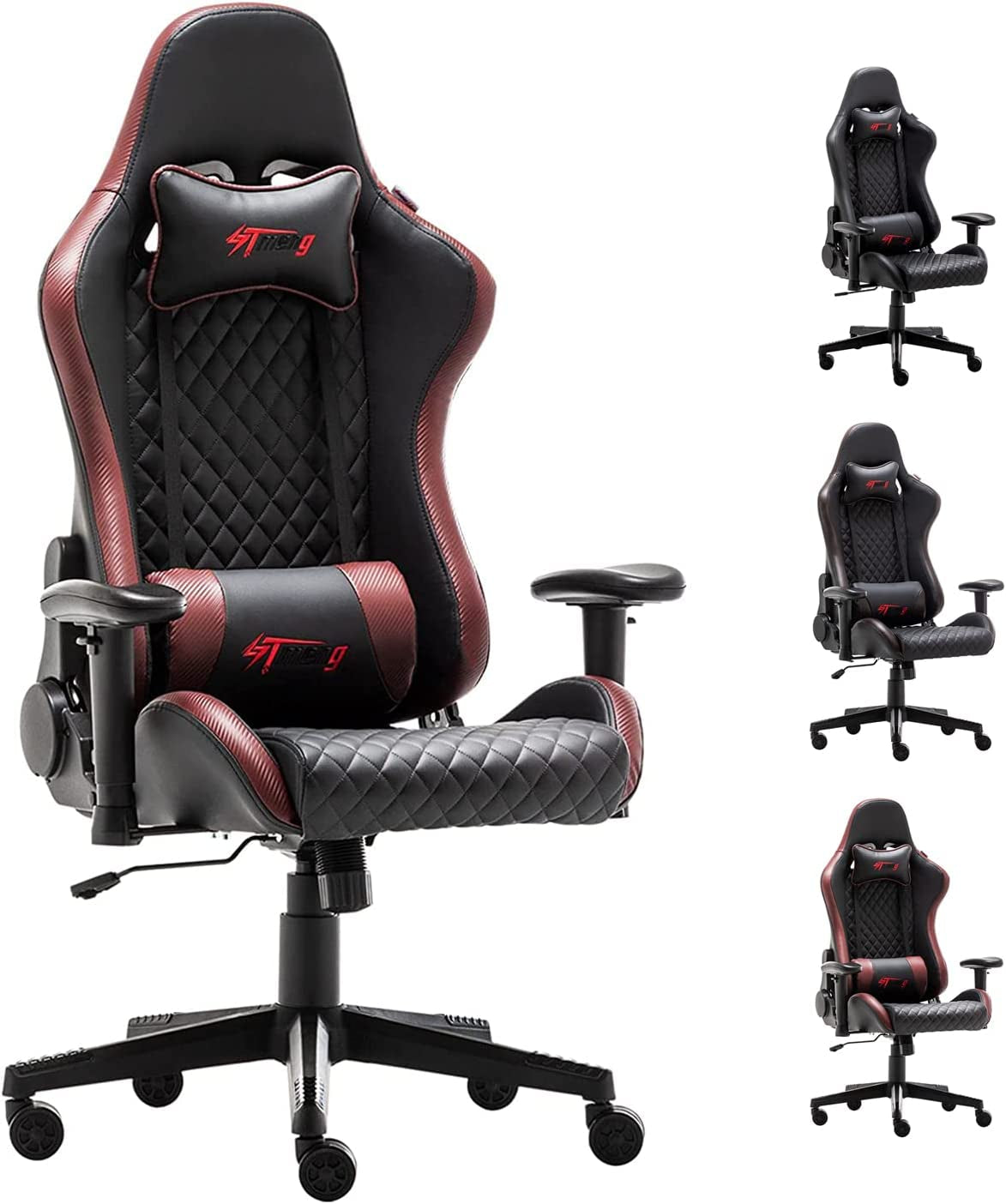 Office Chairs - Gaming Chairs Leather Reclining with Lumbar Support & Headrest