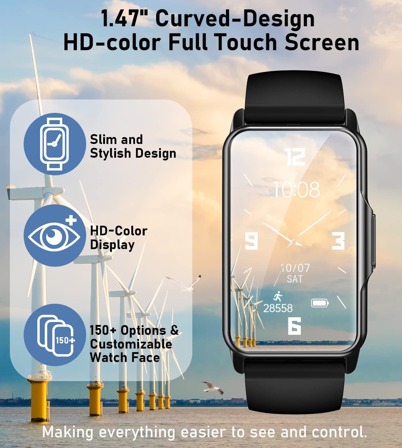 Fitness Smartwatch - Tracker with Heart Rate Oxygen Blood Pressure & Sleep Monitor