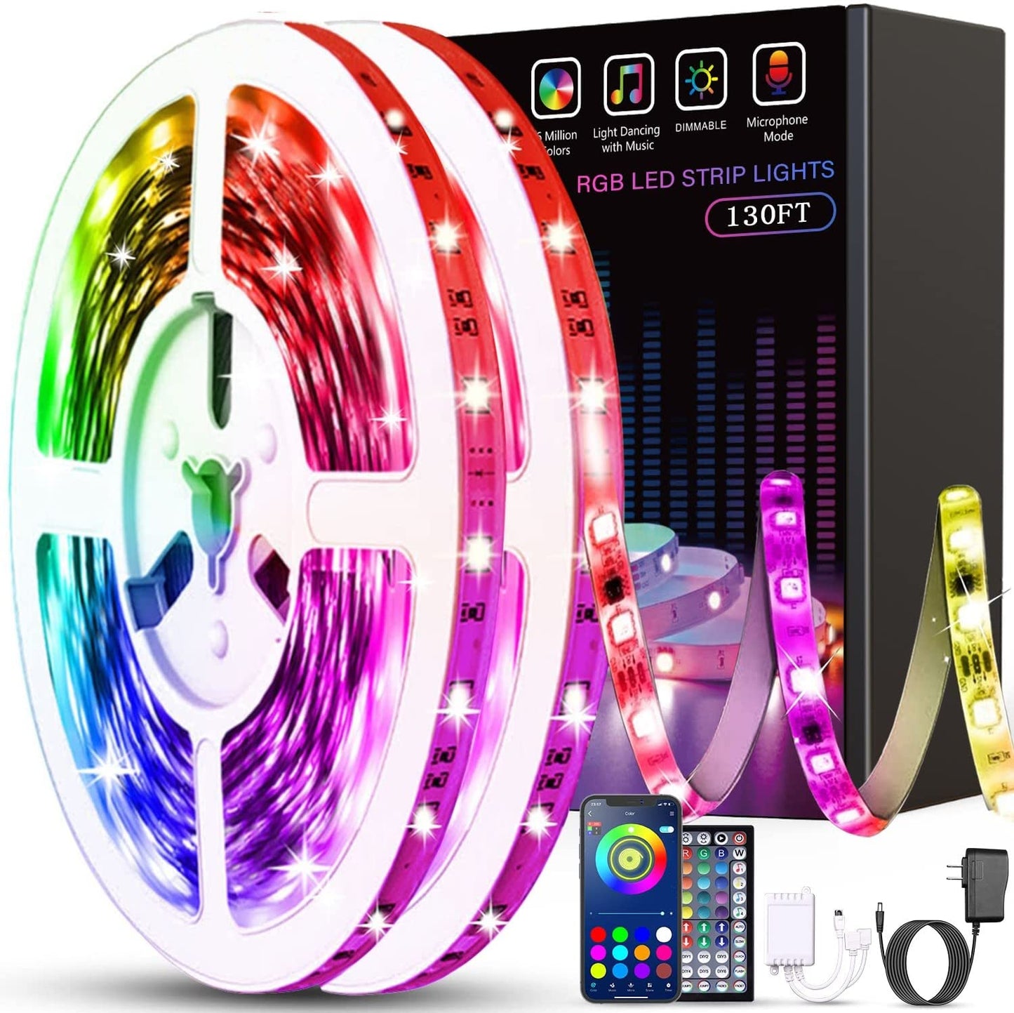 RGB Led Strip Lights - Color Changing Music Sync Led Lights with Remote and App Control