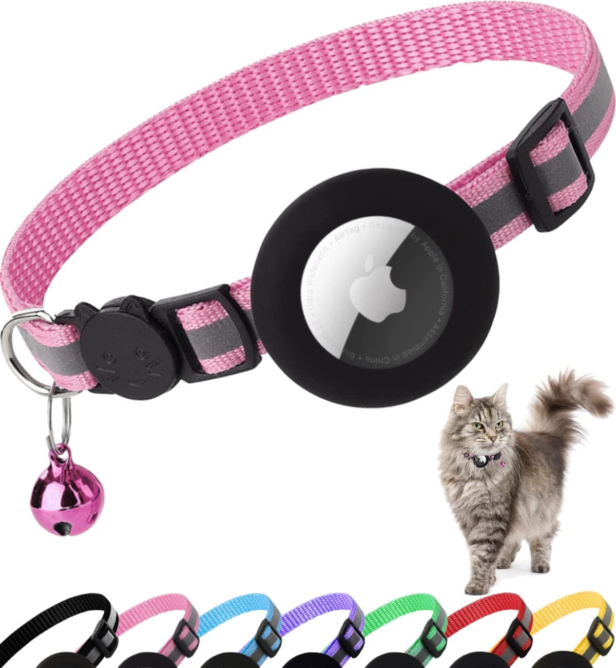 Cat Airtag - Reflective Kitten Collar with Apple Air Tag Holder and Bell