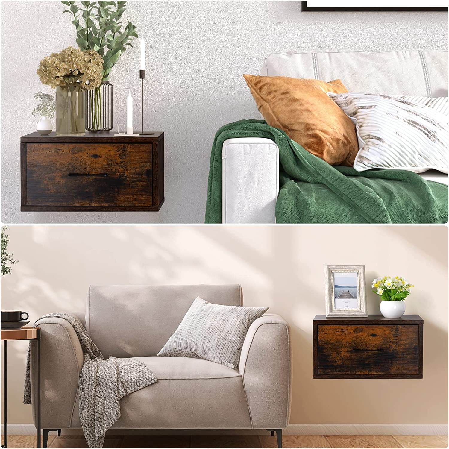 Wall Mounted Nightstand - Floating Nightstand Table with Drawer Bedside Shelf