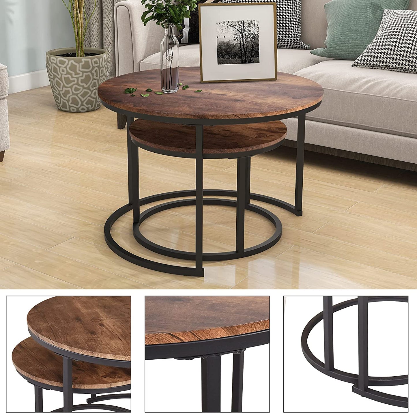 Round Coffee Table Set - Coffee Table of 2 for Living Room