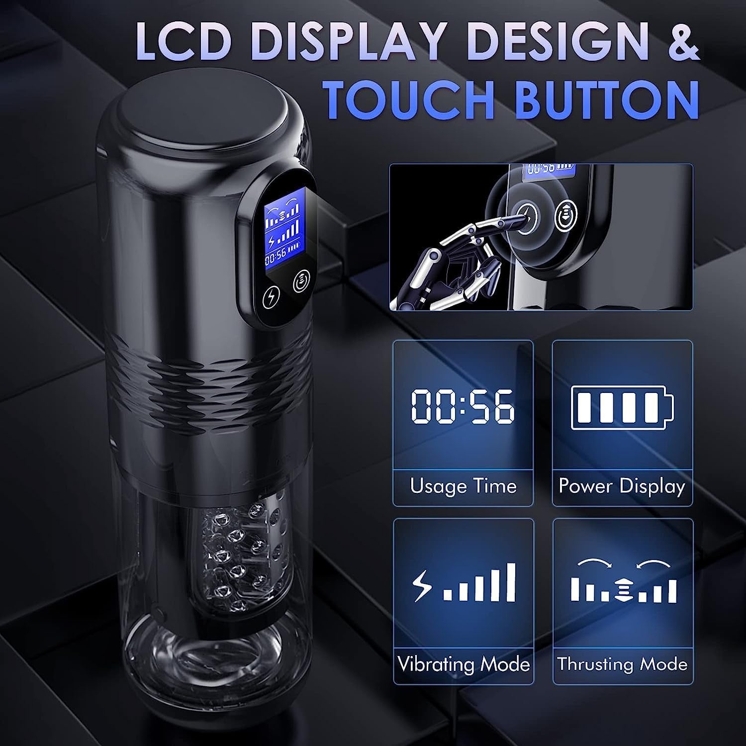 Sex Toys for Men - Male Masturbators 10 Vibrating & 6 Thrusting LCD Display Adult Toys