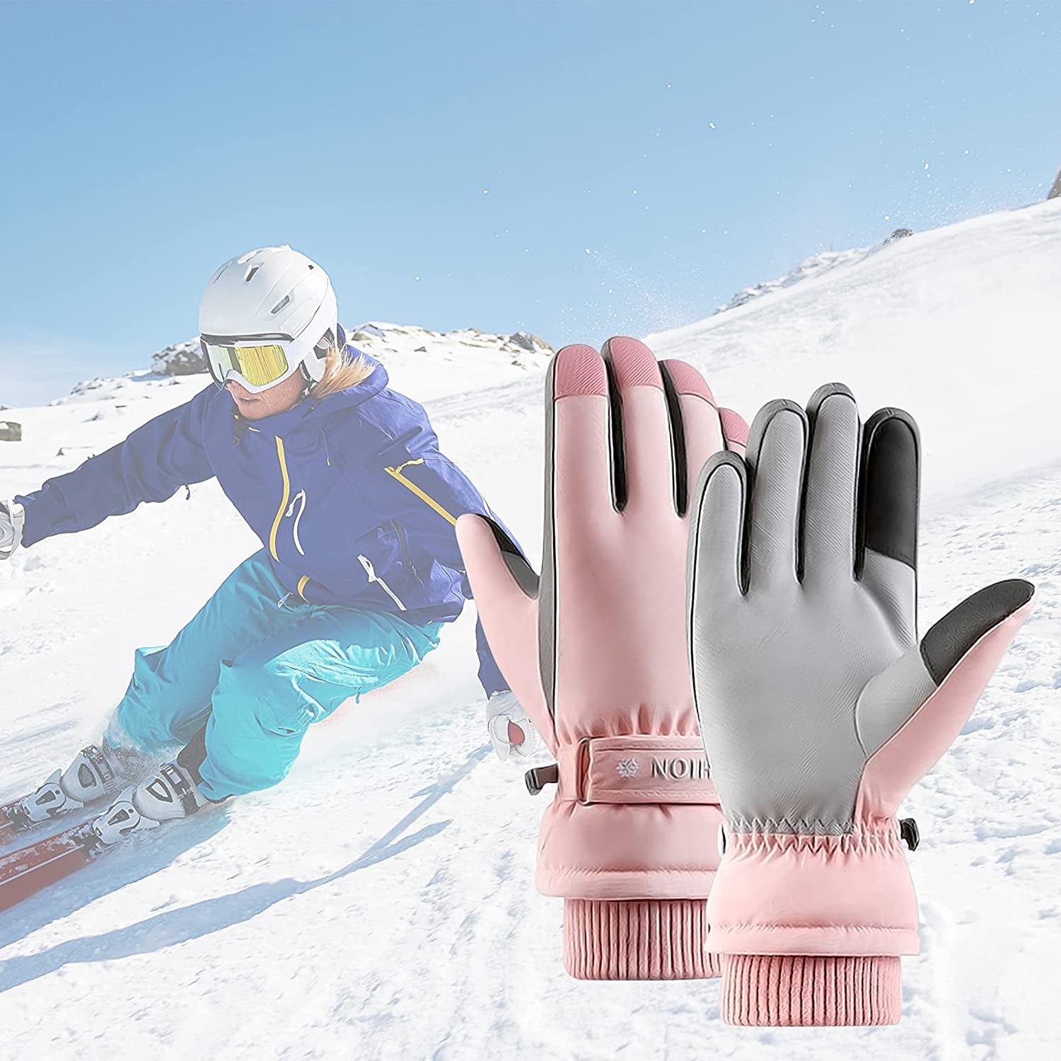 Women Waterproof Ski Gloves - Touchscreen Snowboard Gloves