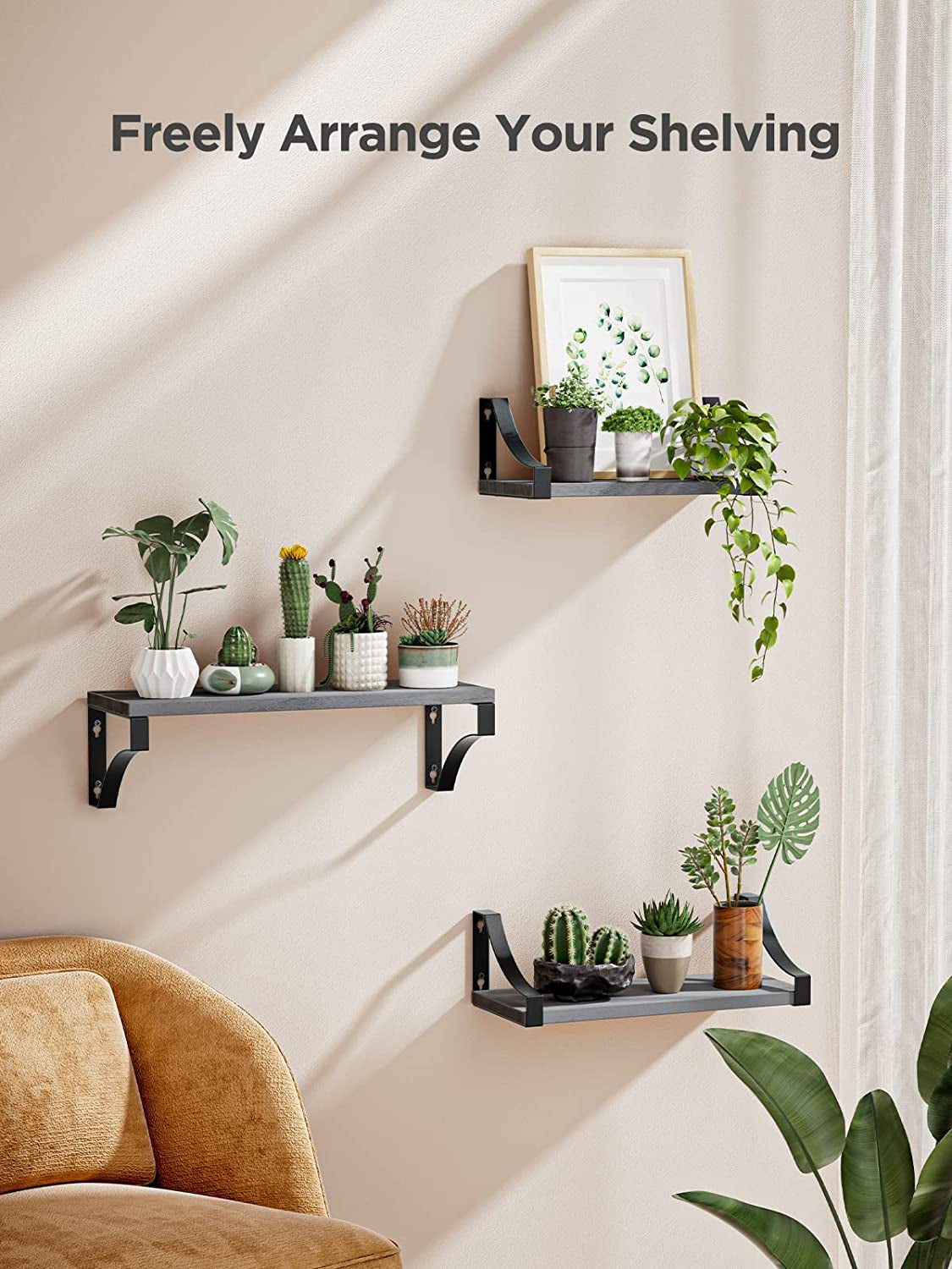 Floating Shelves Set - Heavy Duty Metal Frame Hold up to 55Lbs Wall Shelves For Decor