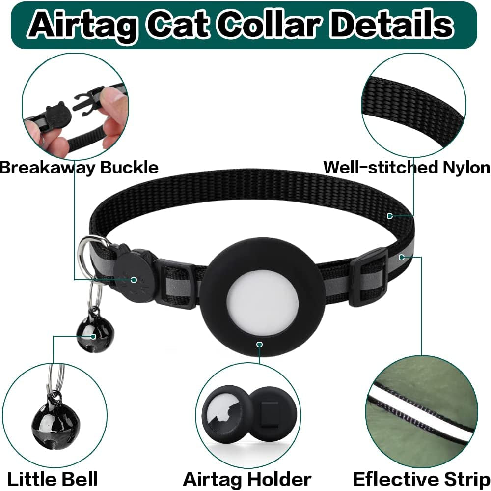 Cat Airtag - Reflective Kitten Collar with Apple Air Tag Holder and Bell