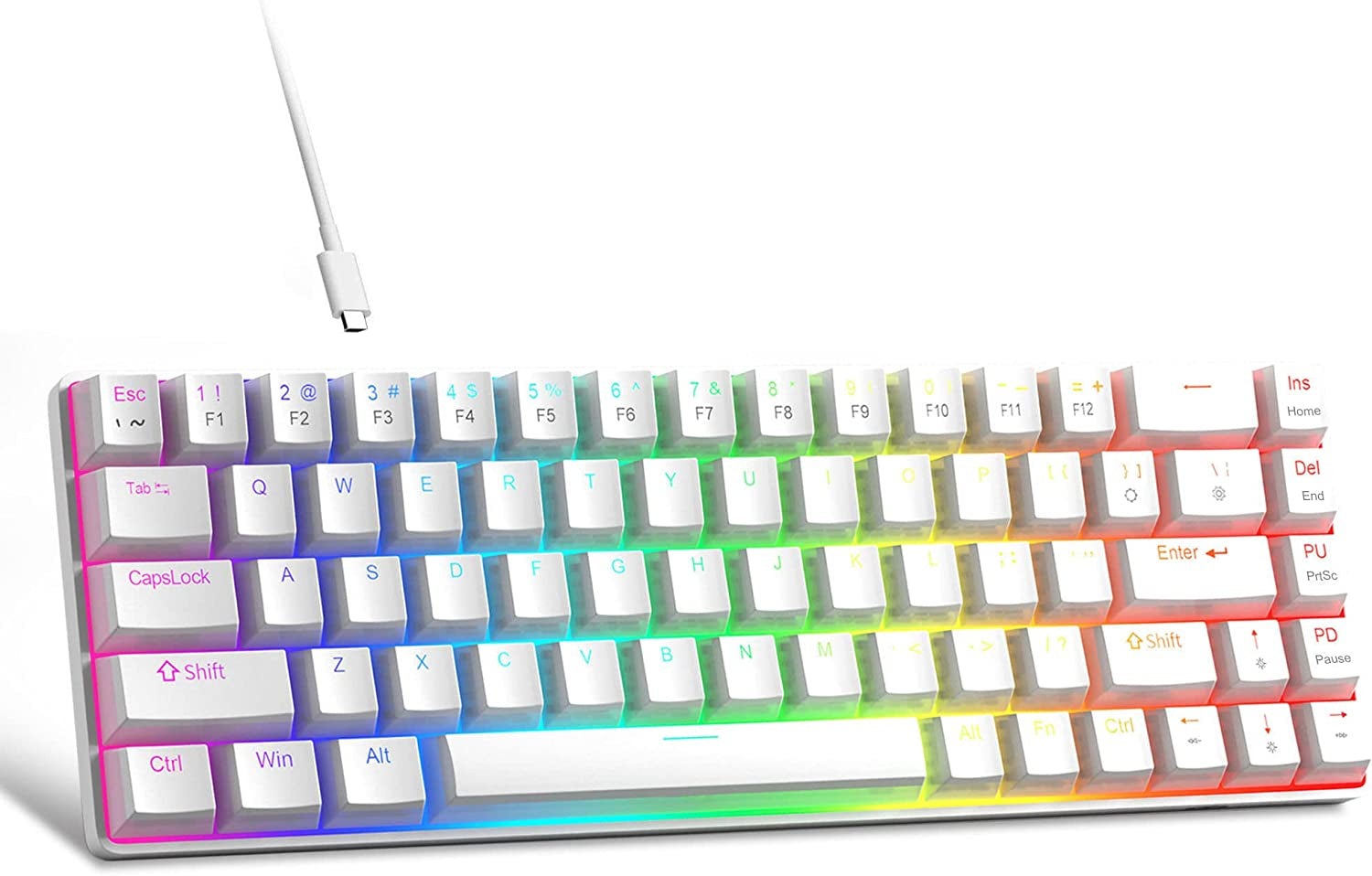 Mechanical Gaming Keyboard - LED Backlit Compact 68 Keys Mini Wired Office Keyboard