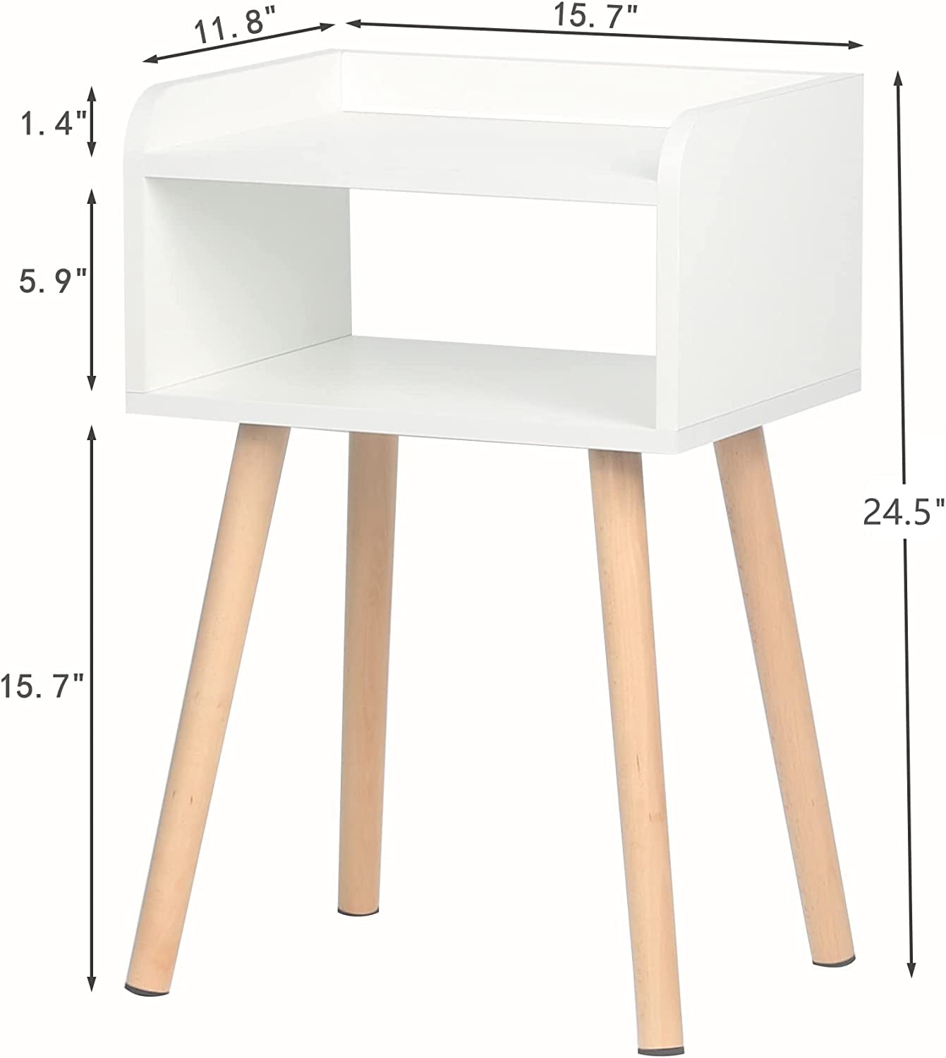 Bedside Nightstand Bedside Table with Solid Wood Legs Open Storage Shelf