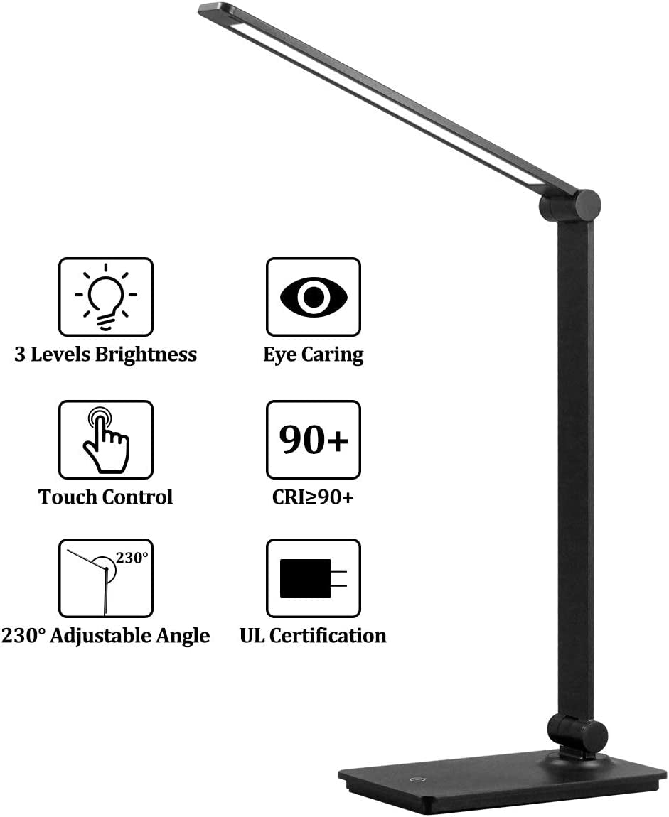 LED Touch Control Desk Lamp - 3 Levels Brightness & Adjustable Arm Office Lamp