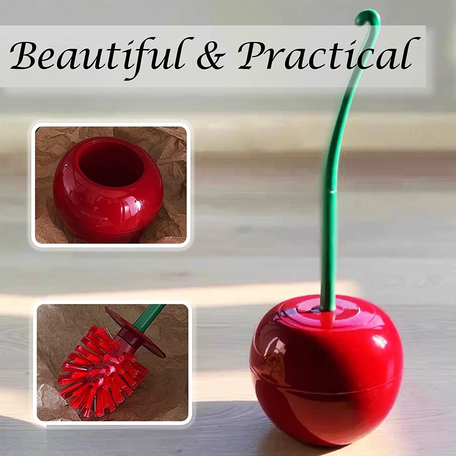 Cherry Toilet Brush and Holder - Toilet Brush Holder Combo Set for Bathroom Decor